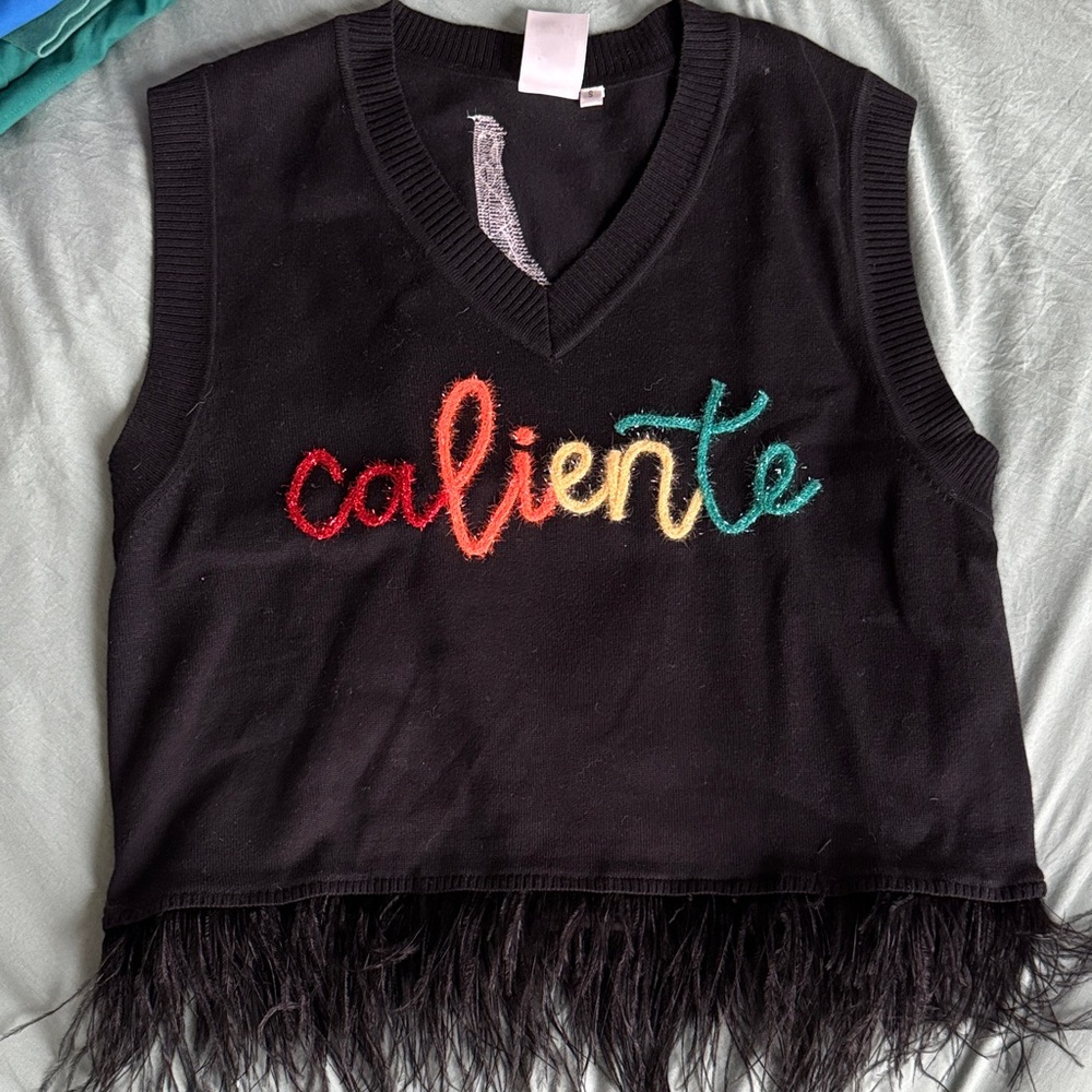 Queen of Sparkles Caliente feather tank top